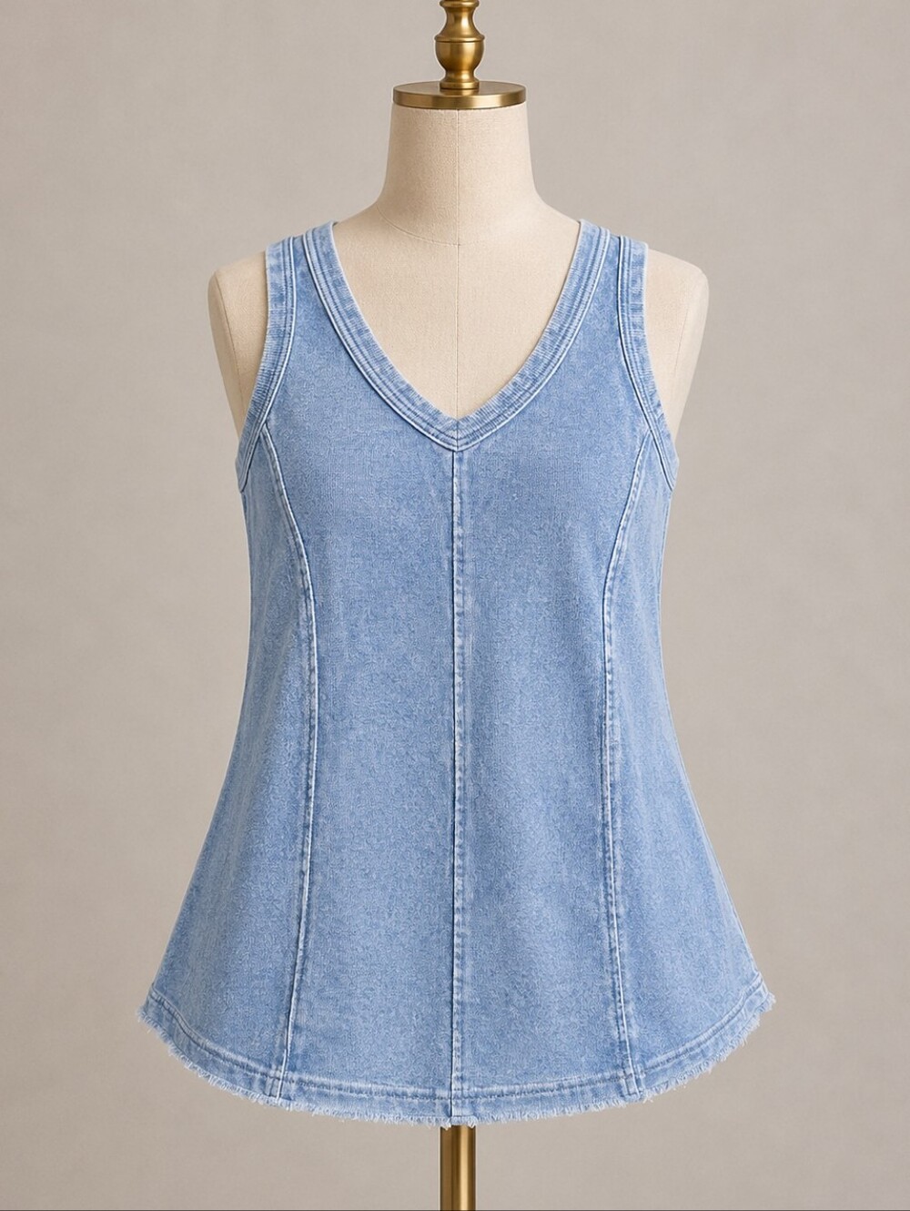 LOVE VINTAGE Sky-Blue Ribbed Crew.